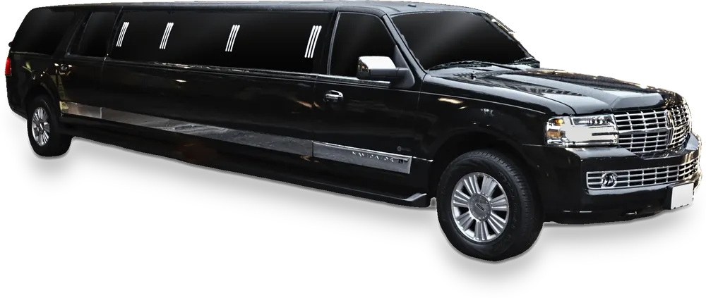 Black Lincoln Navigator stretch limousine, front three-quarter view (representative photo)