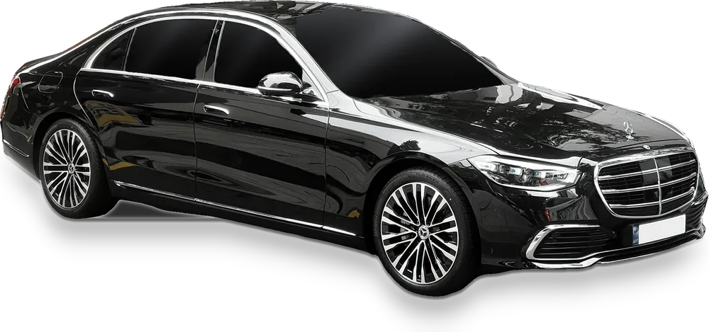 Black Mercedes-Benz S-Class sedan, front three-quarter view (representative photo)